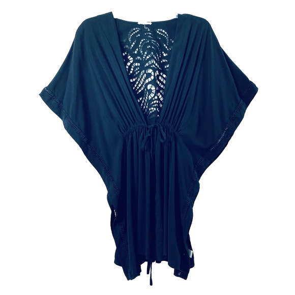 Cotton Bleu Swimsuit Coverup Womens Small Black Front Drawstring Tie‎ Rayon - Picture 1 of 9
